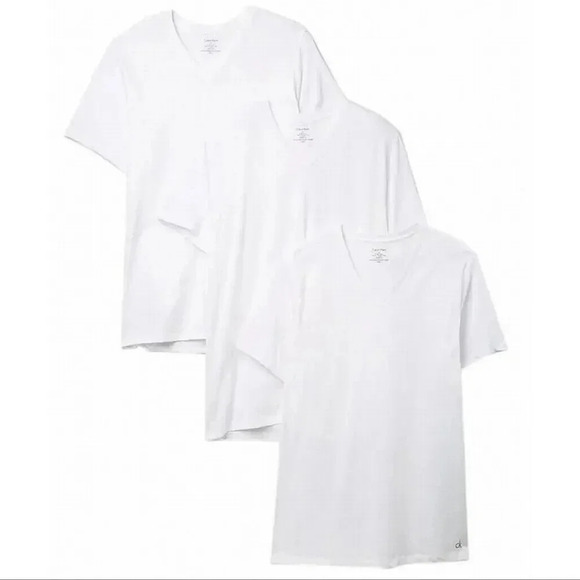 Mens Calvin Klein v-neck t-shirts 3 pack size Large White - Picture 1 of 7